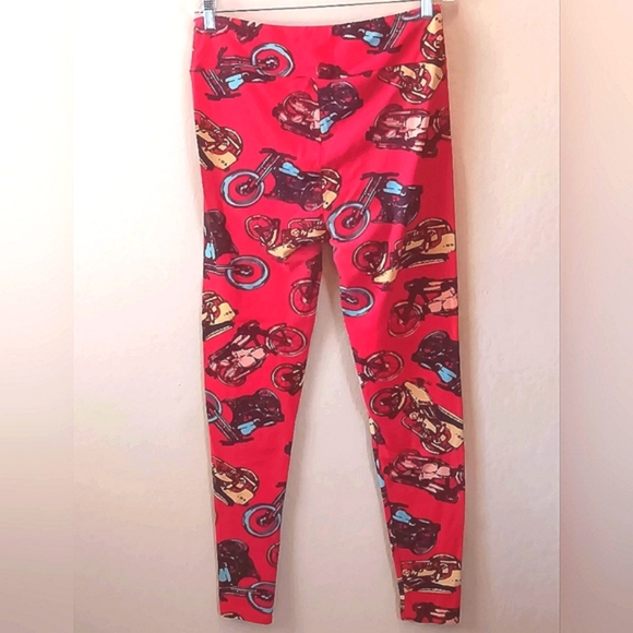 Lularoe Leggings Biker Motorcycle TC Tall & Curvy Red - Picture 2 of 7